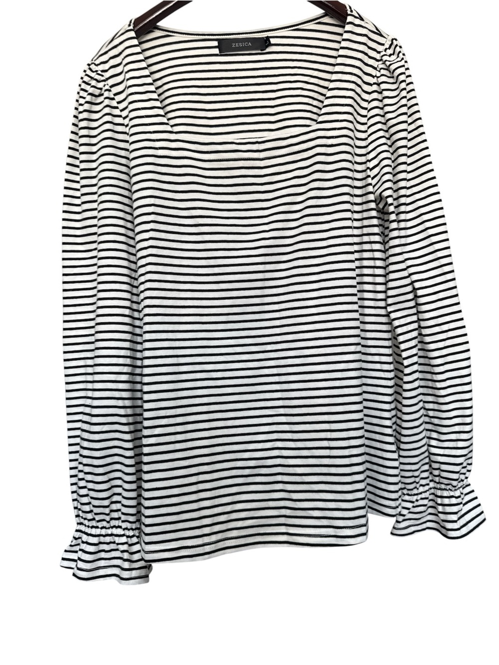 Zessica Black & White Striped Long Sleeve Tee